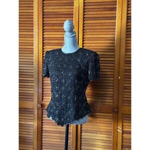 Vintage 1970s Sténay 100% Silk Hand Beaded Blouse